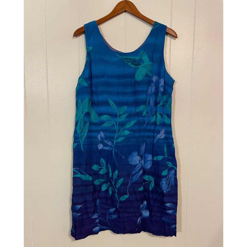 Vintage Byer Studio Womens Sheath Dress Size 16 Blue Floral Rayon Boho Tropical